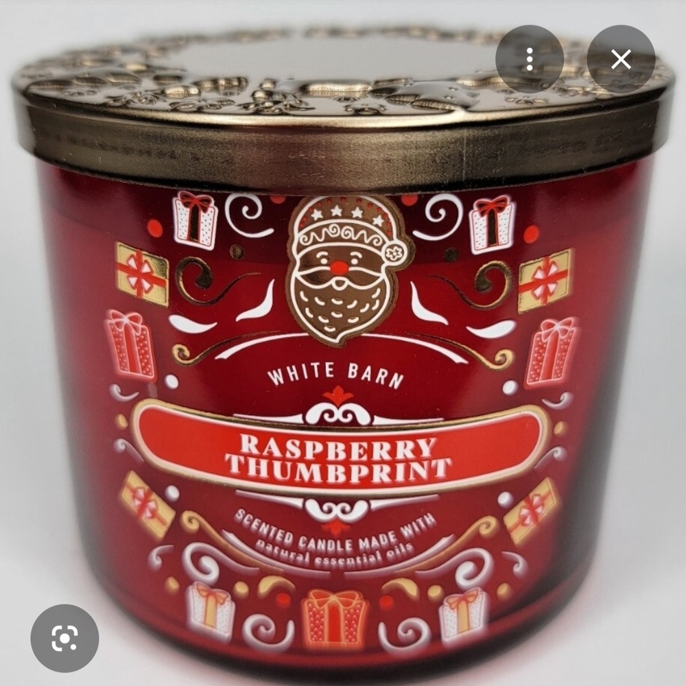 White Barn Raspberry Thumbprint Candle with Red and White Accents